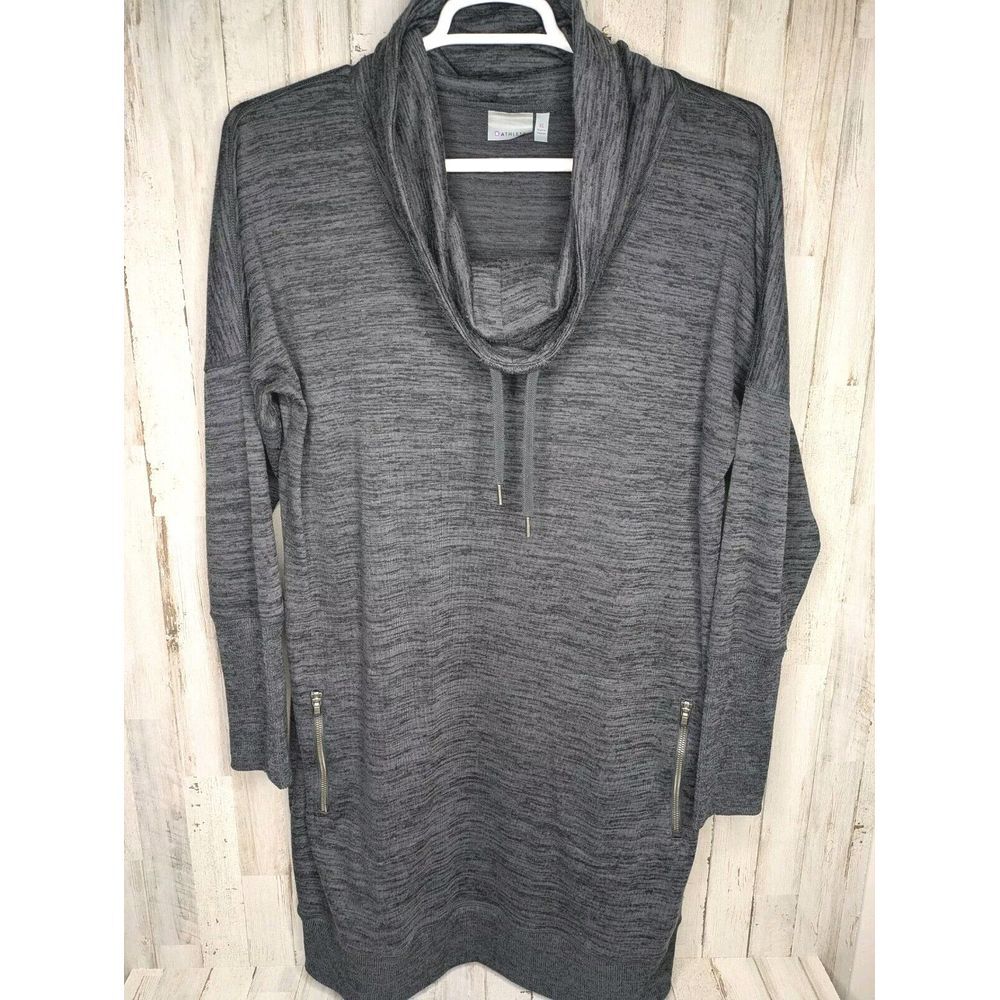 Athleta Sport It Cowl Neck Dress Womens XL Dark Gray Long Sleeve Acitvewear